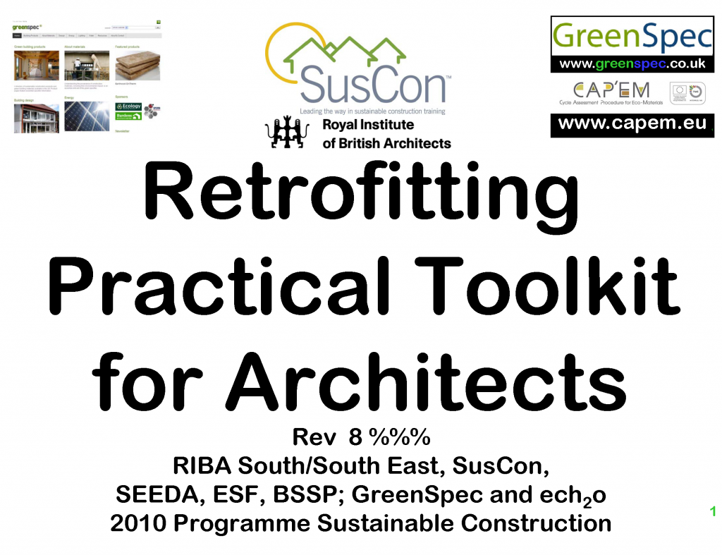SusCon Sustainable Construction CPD Continuing Professional Development Seminar Series with RIBA Royal Institute of British Architects S/SE South & South East Region No. 5 of 6 Larger Scale Retrofit Projects e.g. Multi Residential and Logistics