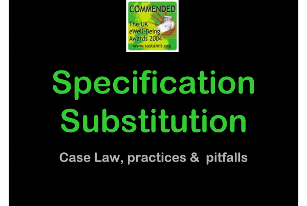 GBE Green Building Encyclopaedia, GBL Green Building Learning, CPD Continuing Professional Development, Cover Slide, Specification Substitution