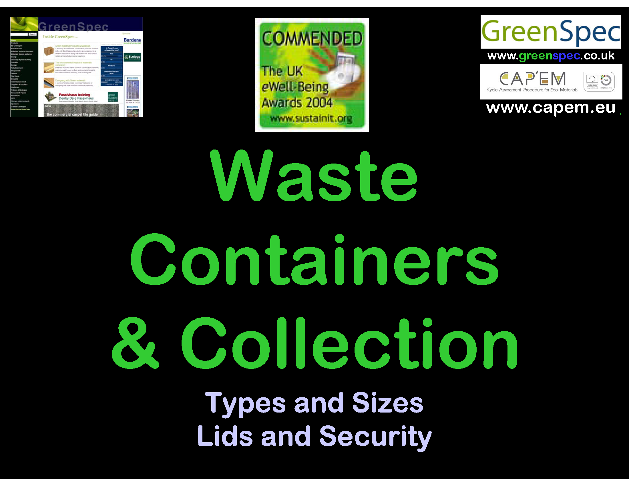 WasteContainers, Recycled Content Building Products Site Waste Minimisation (Event) G#187