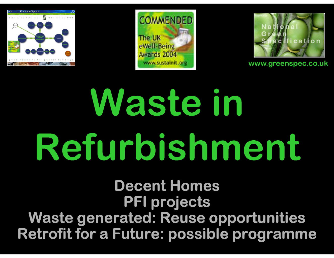 WasteSegRefurb, Recycled Content Building Products Site Waste Minimisation (Event) G#187