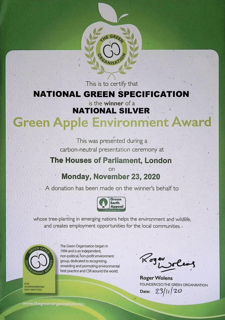 Green Apple National Silver Environment Award 2020