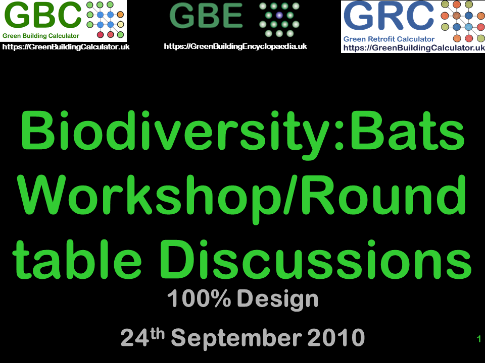 Green Building Encyclopaedia GBE, Continuing Professional Development CPD, Biodiversity Workshop at 100% Design Exhibition Slide Cover S1